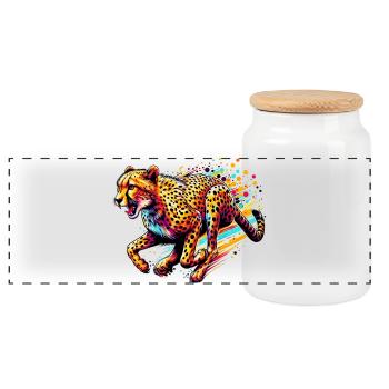 Cheetah - Panoramic Cookie Jar with Wooden Lid - white - Front