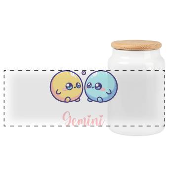 Cute Gemini Zodiac Astrology Gift - Panoramic Cookie Jar with Wooden Lid - white - Front