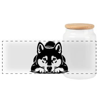 Shiba - Panoramic Cookie Jar with Wooden Lid - white - Front