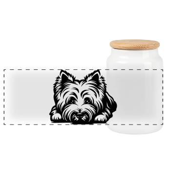 West Highland Terrier Head with Paws - Panoramic Cookie Jar with Wooden Lid - white - Front