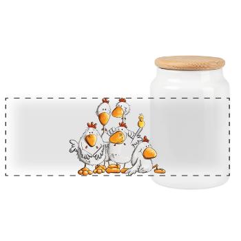 Funny Chickens for Chicken Lovers - Panoramic Cookie Jar with Wooden Lid - white - Front