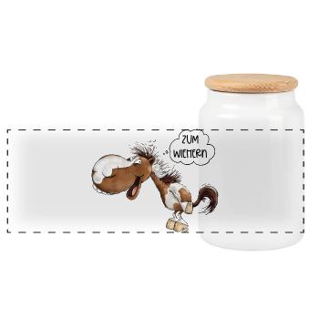 Zum Wiehern Pferd Schecke Lustiges Pferd - Panorama Keksdose mit Holzdeckel - Weiß - Vorne