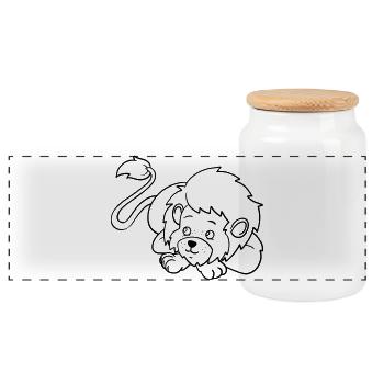 Ausmalbild Löwe Kawaii Handillustriert - Panorama Keksdose mit Holzdeckel - Weiß - Vorne
