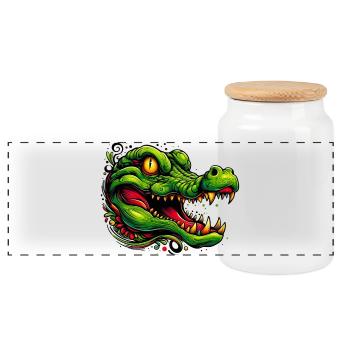 Alligator Crocodile - Panoramic Cookie Jar with Wooden Lid - white - Front