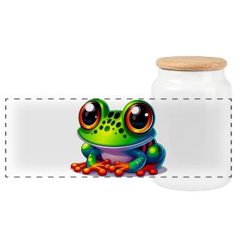 Frog - Panoramic Cookie Jar with Wooden Lid - white - Front
