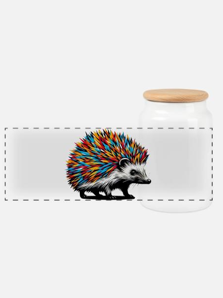 Igel - Panorama Keksdose mit Holzdeckel - Weiß