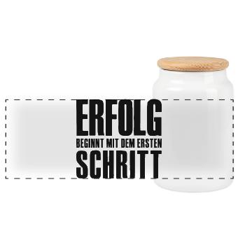 Erfolg Spruch für Gründer Unternehmer Startup - Panorama Keksdose mit Holzdeckel - Weiß - Vorne