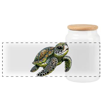 Turtle - Panoramic Cookie Jar with Wooden Lid - white - Front