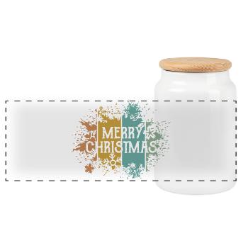retro Merry Christmas Schneeflocke Eiskristall - Panorama Keksdose mit Holzdeckel - Weiß - Vorne