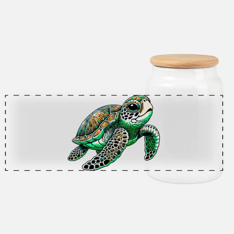 Schildkröte - Panorama Keksdose mit Holzdeckel - Weiß