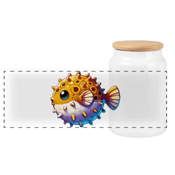Blowfish - Panoramic Cookie Jar with Wooden Lid - white - Front