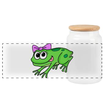 Frog Girl Lady - Panoramic Cookie Jar with Wooden Lid - white - Front