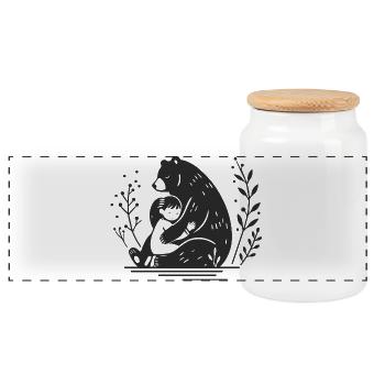 Un enfant étreint affectueusement un ours brun - Boîte à biscuits avec couvercle en bois - blanc - Devant