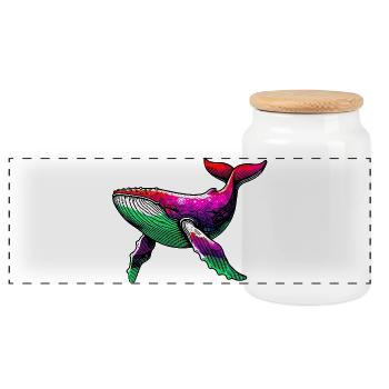 Whale - Panoramic Cookie Jar with Wooden Lid - white - Front