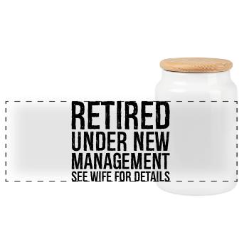 retired under new management see wife for details - Panorama Keksdose mit Holzdeckel - Weiß - Vorne