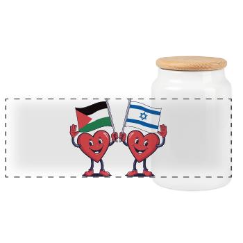 Palestine and Israel Hearts - Panoramic Cookie Jar with Wooden Lid - white - Front
