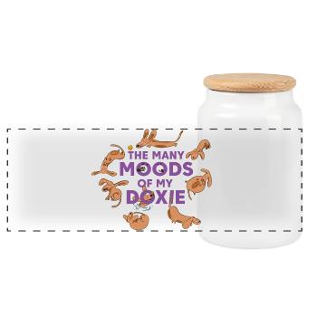 Caprices du teckel – Chaque jour une aventure - Boîte à biscuits avec couvercle en bois - blanc - Devant