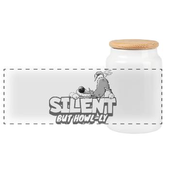 Wolf Pupst Spruch I Furzendes Wildtier Cartoon - Panorama Keksdose mit Holzdeckel - Weiß - Vorne