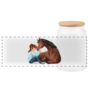 Girl with Horse – Friendship Illustration - Panoramic Cookie Jar with Wooden Lid - white - Front