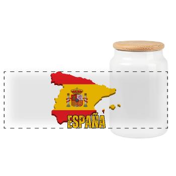 Flagge von Spanien, Karte Flagge von Spanien - Panorama Keksdose mit Holzdeckel - Weiß - Vorne