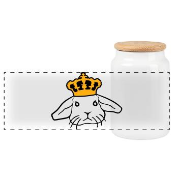 Royal Bunny Crown King Queen Prince Princess - Panoramic Cookie Jar with Wooden Lid - white - Front