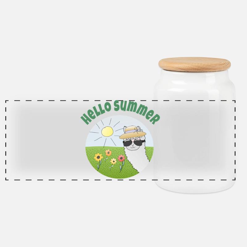 Hello Summer: Sonnenscheinalpaka - Panorama Keksdose mit Holzdeckel - Weiß