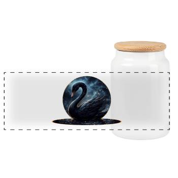 Galactic Grace: The Black Swan - Panoramic Cookie Jar with Wooden Lid - white - Front