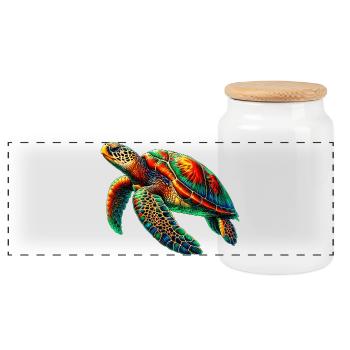 Sea turtle - Panoramic Cookie Jar with Wooden Lid - white - Front