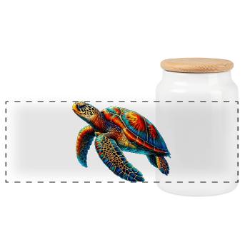 Sea turtle - Panoramic Cookie Jar with Wooden Lid - white - Front