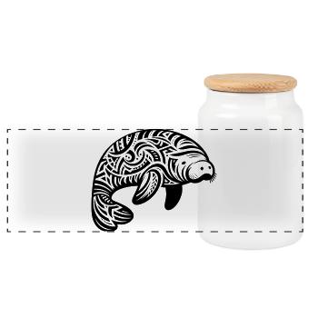 Lamantin tribal - Boîte à biscuits avec couvercle en bois - blanc - Devant
