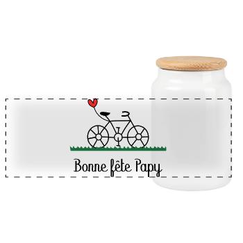 PAPY. FÊTE DES PÈRES. BONNE FÊTE PAPY. JE T'AIME. - Boîte à biscuits avec couvercle en bois - blanc - Devant