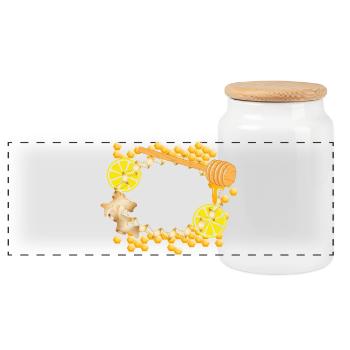 Ginger-Lemon-Honey Frame – Feel-Good Motif - Panoramic Cookie Jar with Wooden Lid - white - Front