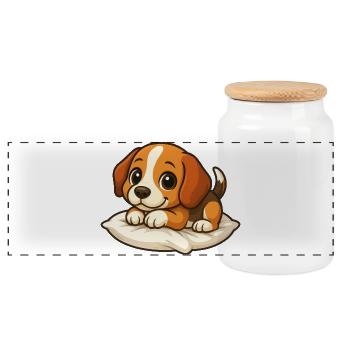 Cute Beagle Cartoon Lying Relaxing Cuddling - Panoramic Cookie Jar with Wooden Lid - white - Front