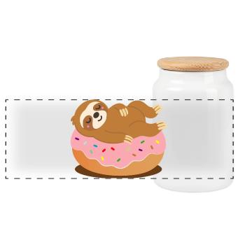Faultier auf Donut–Süßes und entspanntes Tiermotiv - Panorama Keksdose mit Holzdeckel - Weiß - Vorne
