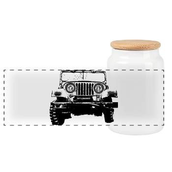 Jeep - Panoramic Cookie Jar with Wooden Lid - white - Front