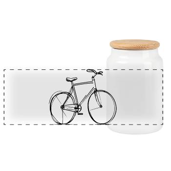 Bicycle Line Drawing - Panoramic Cookie Jar with Wooden Lid - white - Front