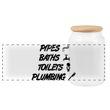Funny Plumber Quote - Panoramic Cookie Jar with Wooden Lid - white - Front