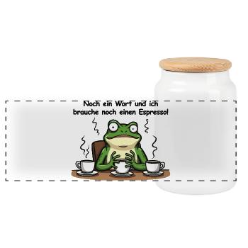 Espresso frog – N’avez pas envie de prendre votre premier café - Boîte à biscuits avec couvercle en bois - blanc - Devant