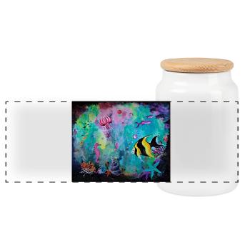 Coral reef - Panoramic Cookie Jar with Wooden Lid - white - Front