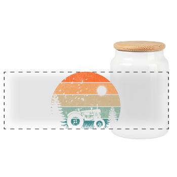 Oldtimer-Traktor bei pastellfarbenem Sonnenuntergang - Panorama Keksdose mit Holzdeckel - Weiß - Vorne