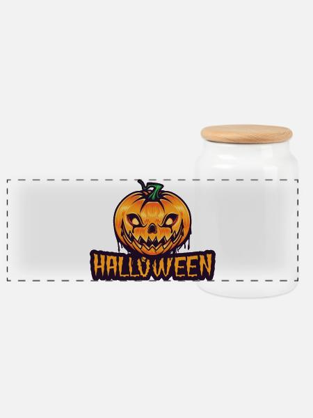Spooky Pumpkin Halloween Design - Panoramic Cookie Jar with Wooden Lid - white