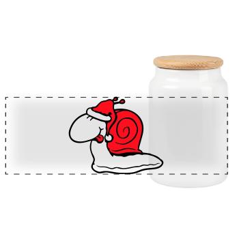 Snail Santa Claus Christmas Hat Gift - Panoramic Cookie Jar with Wooden Lid - white - Front