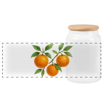 Fruchtige Orangenzweig - Panorama Keksdose mit Holzdeckel - Weiß - Vorne