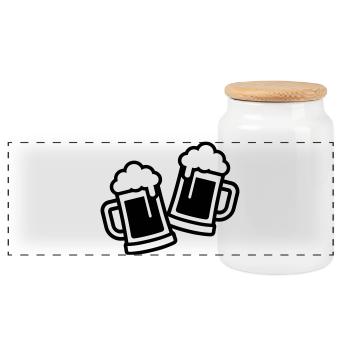 Beer Mug Beer Beer Glass - Panoramic Cookie Jar with Wooden Lid - white - Front