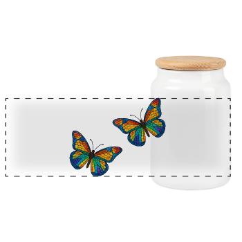 Conception de papillons en mosaïque colorée - Boîte à biscuits avec couvercle en bois - blanc - Devant