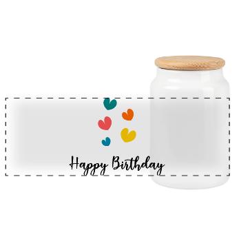 HEART. HAPPY BIRTHDAY. HAPPY BIRTHDAY - Panoramic Cookie Jar with Wooden Lid - white - Front