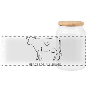 Peace for All Beings – Fine Line Cow - Panorama Keksdose mit Holzdeckel - Weiß - Vorne