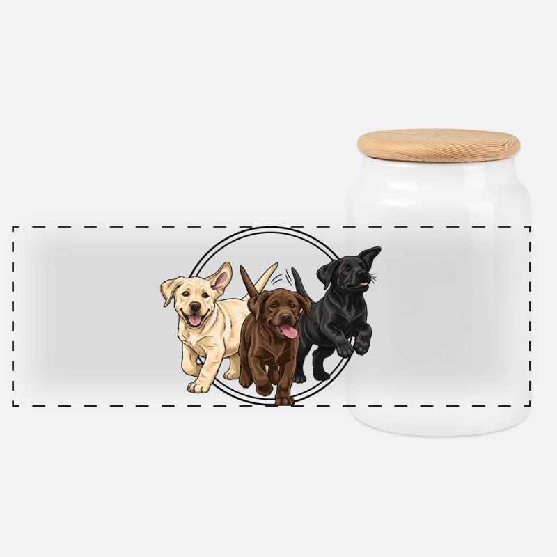 Fröhliche Labrador Welpen Illustration - Panorama Keksdose mit Holzdeckel - Weiß