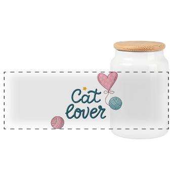 Katzenliebe mit rosa Luftballons und Herzen - Panorama Keksdose mit Holzdeckel - Weiß - Vorne