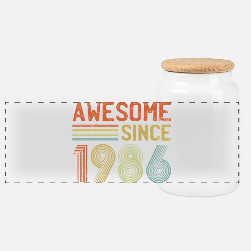 Retro 1986 Jubiläumsdesign - Panorama Keksdose mit Holzdeckel - Weiß